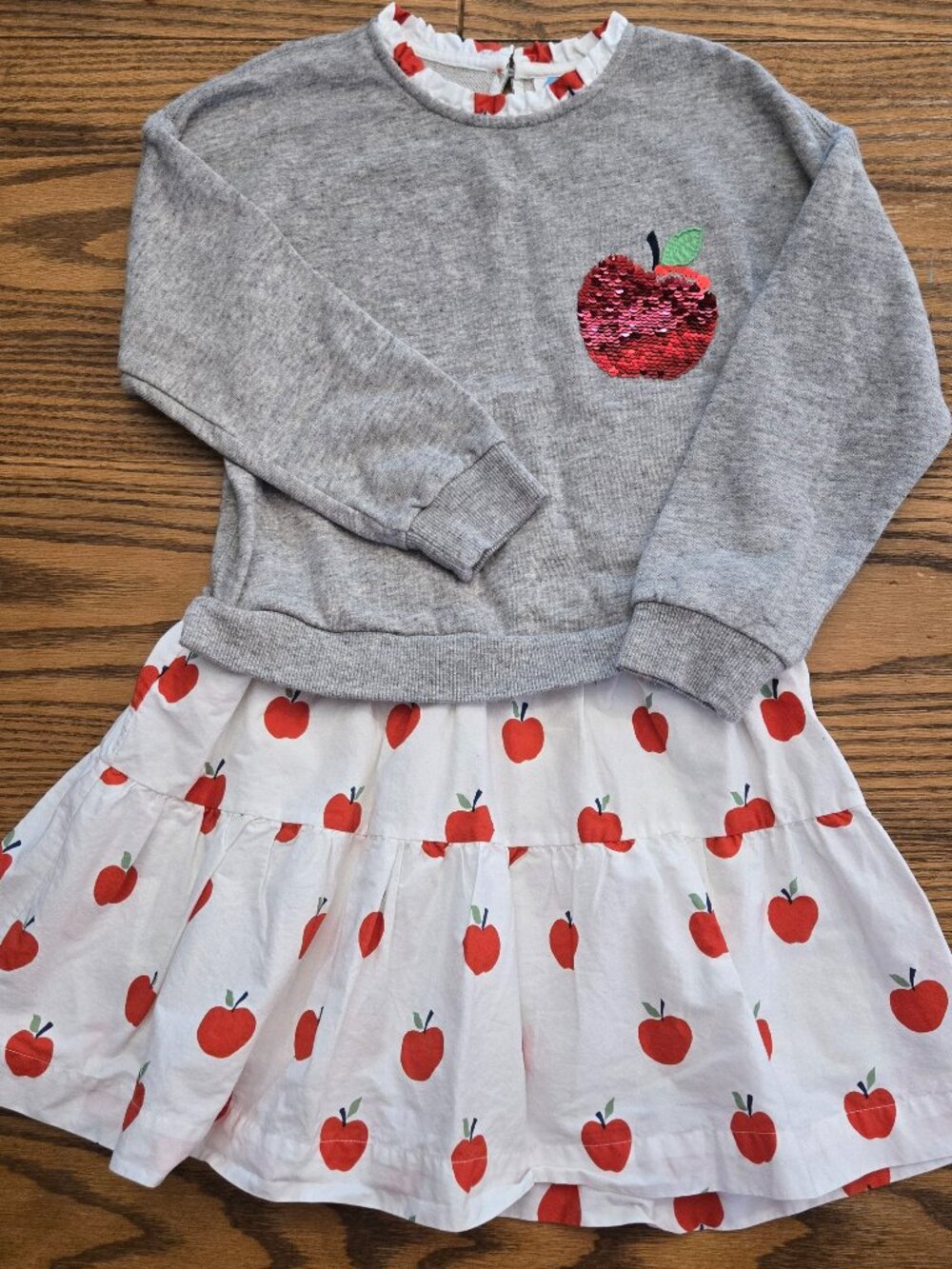 Mini Boden Apple Sequin Sweatshirt Dress - Size 7-8 - Back to School Girls Dress